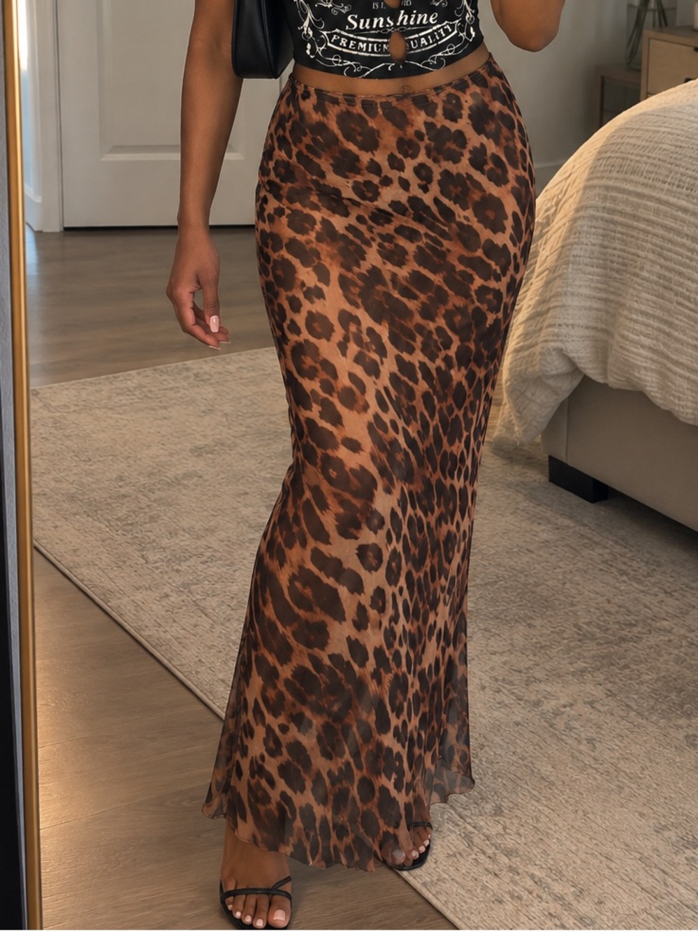 Leopard Print Maxi Skirt - Brown Animal Print